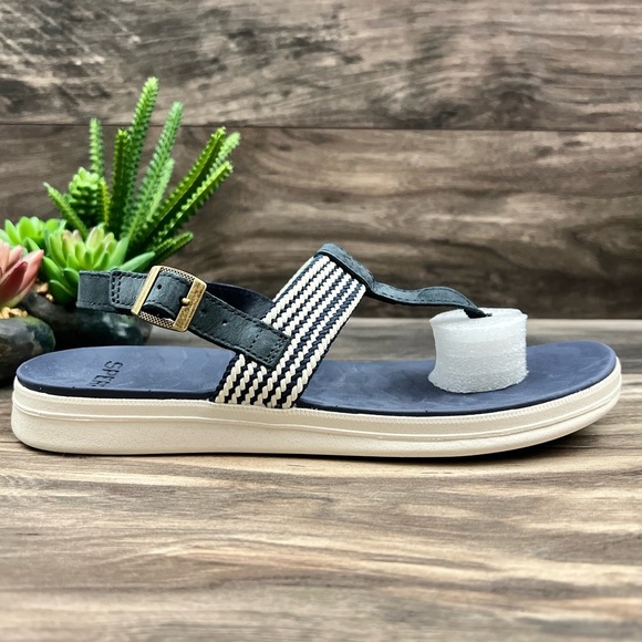 NIB Sperry Top Sider Adriatic Sling Thong Sandal Navy 8M Leather/Webbing - Picture 8 of 11
